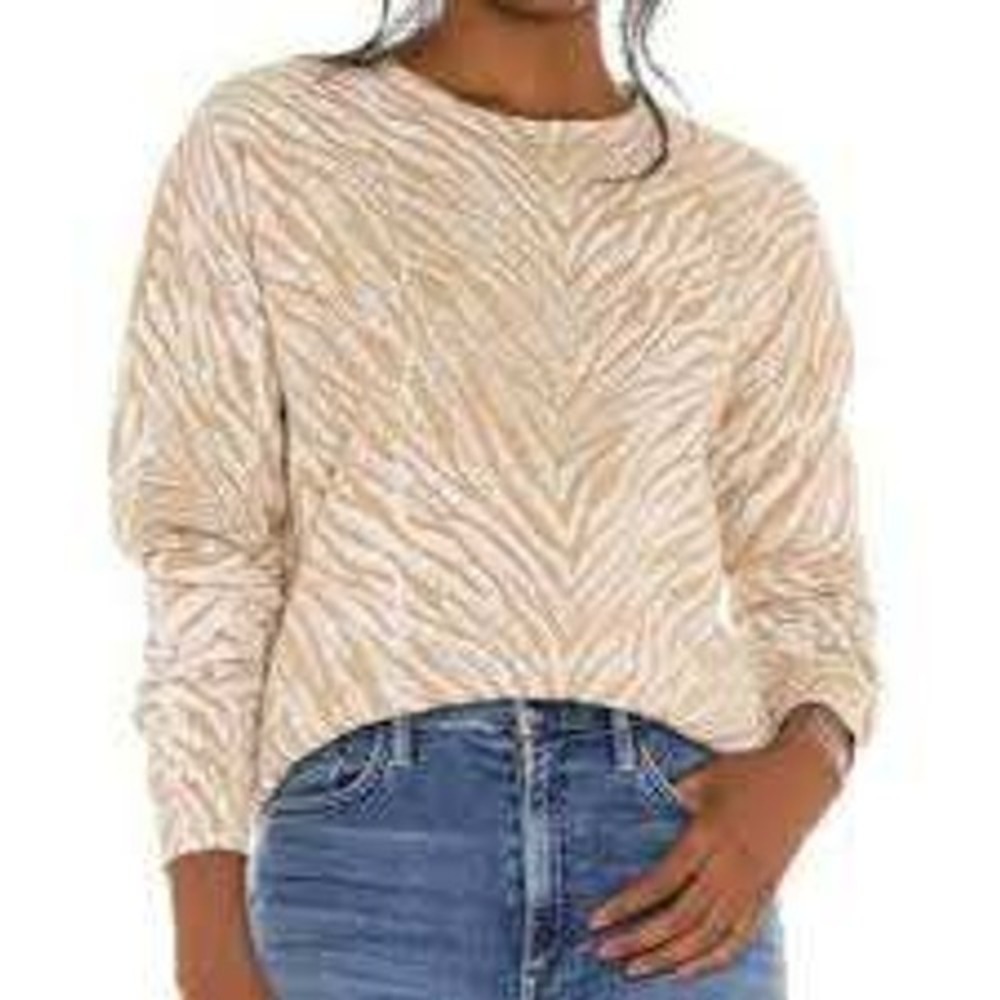 MOTHER Beige Zebra-Print Lightweight Sweatshirt